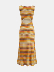 Cutout Back Zigzag Knit Maxi Dress