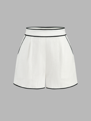 Cotton Linen Contrast Trim Top & Shorts Set