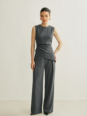 Sleeveless Asymmetric Top & Pleated Pants Set