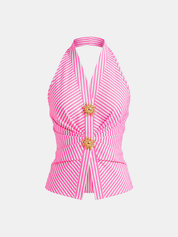 Cotton Blend Striped Halter Top