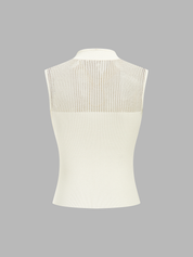 Mandarin Collar Hollow Knit Tank Top