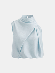 Satin Draped High Neck Sleeveless Top