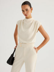 Draped High-Neck Cap Sleeve Blouse