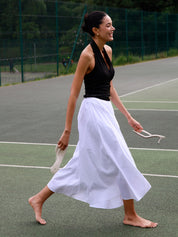 Cotton Pleated Maxi Skirt
