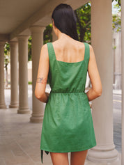 Ring Strap Wrap Cotton Linen Mini Dress