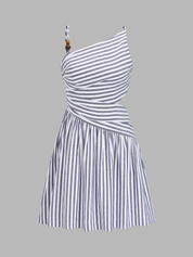 Beaded Striped Asymmetrical Cutout Mini Dress