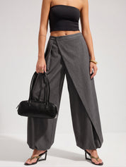 Asymmetric Overlay Loose Wide Leg Pants