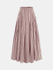 Gingham High-Waisted Pleated Midi Skirt
