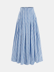 Gingham High-Waisted Pleated Midi Skirt