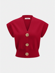 V-Neck Cap Sleeve Knit Top