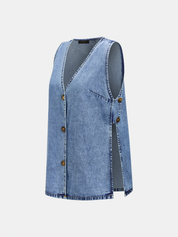 Side Slit Denim Vest & Drawstring Shorts Set