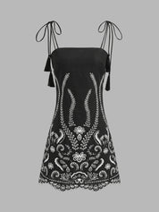 Tassel Tie Embroidered Cami Mini Dress