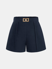 Mid Waist Metal Buckle A-Line Shorts