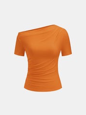 Ruched Off Shoulder Slim Short Sleeve Top