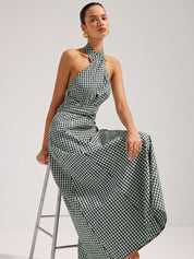 Gingham Halter Cotton Maxi Dress