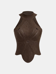 Sleeveless Hollow Out Knit Halter Top