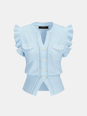 Ruffled Button-Down Knit Top