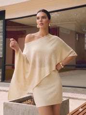 Asymmetric Knit Cape Top & Mini Skirt Set