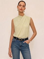 Sleeveless Striped High Neck Blouse