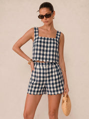 Gingham Scallop Hem Crop Top & Shorts Set