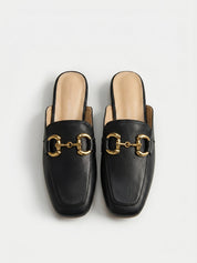 Genuine Leather Horsebit Loafer Mules