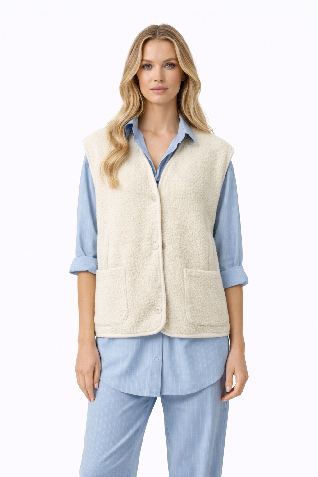 Ovelia Damesbodywarmer – Trendy wollen gilet met knopen en elegante V-hals