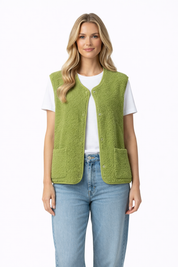 Ovelia Damesbodywarmer – Trendy wollen gilet met knopen en elegante V-hals