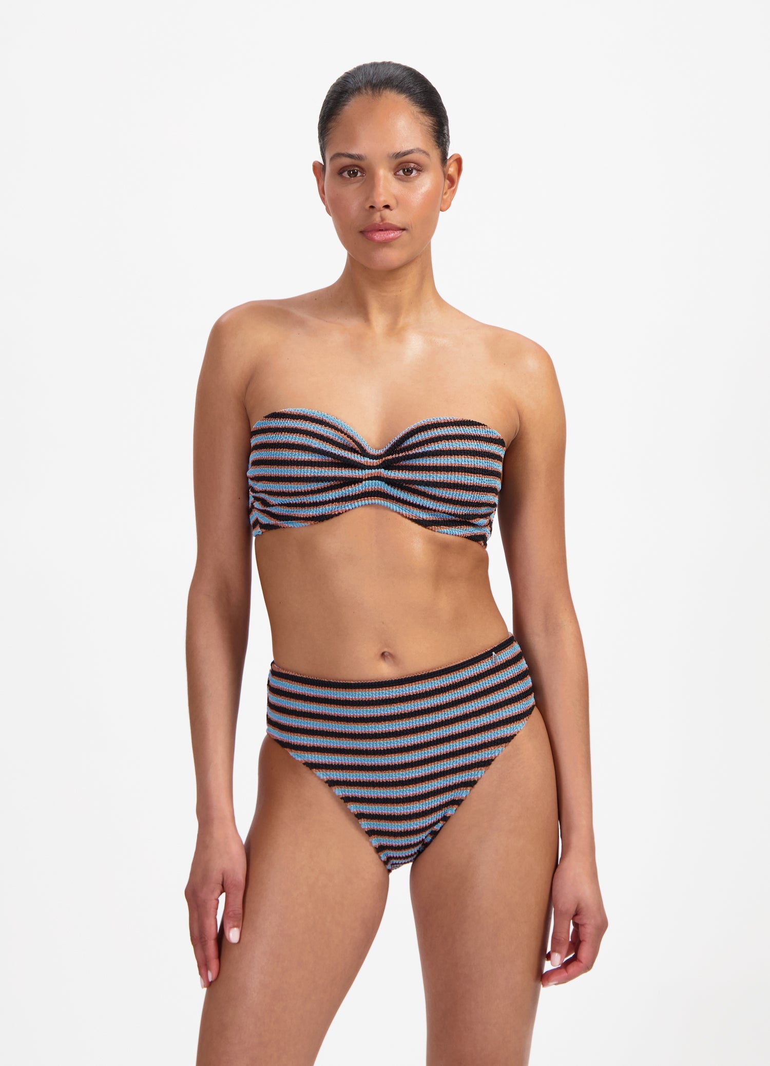 Blue Ribbed Stripe bandeau bikinitop