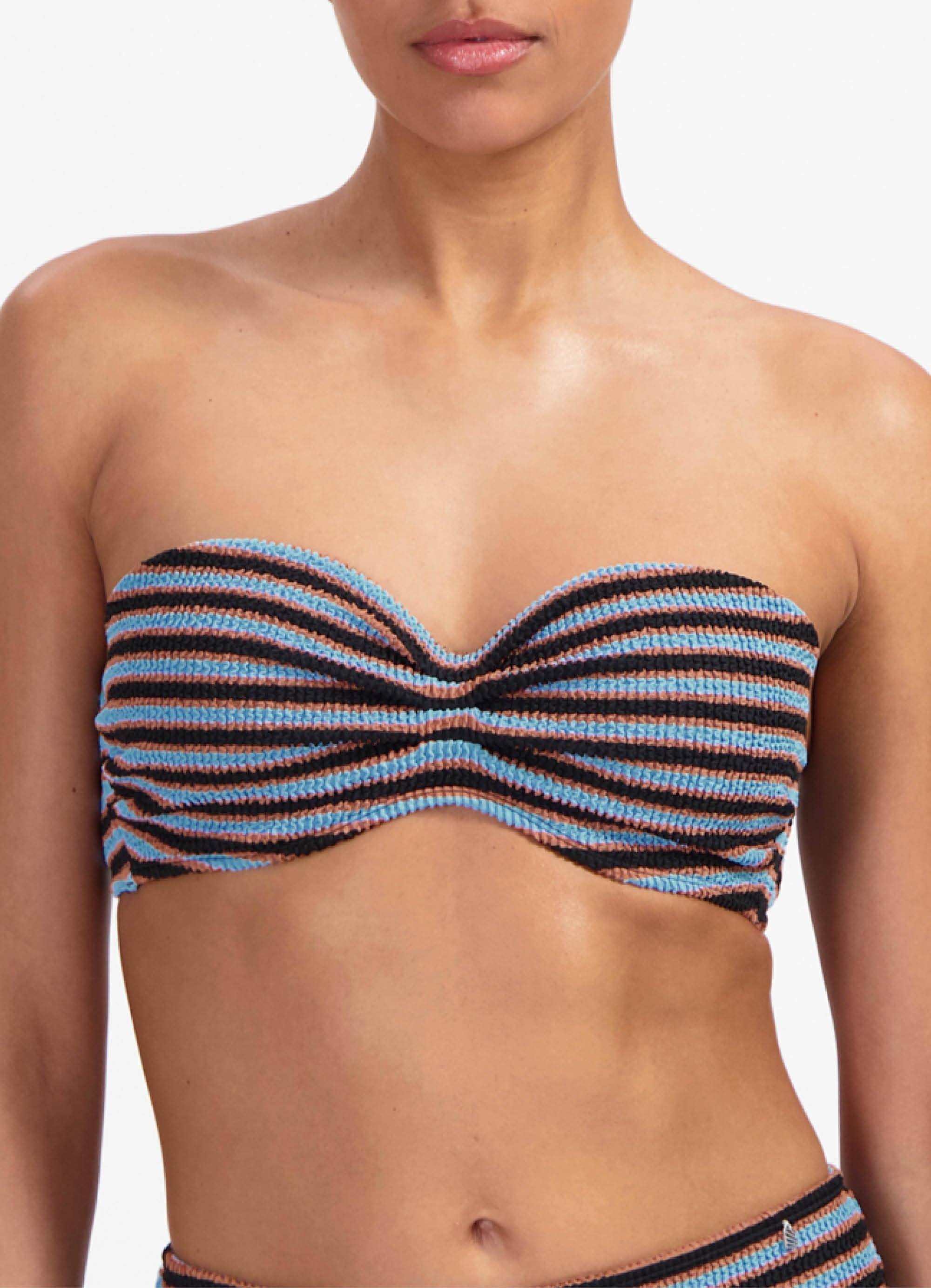 Blue Ribbed Stripe bandeau bikinitop