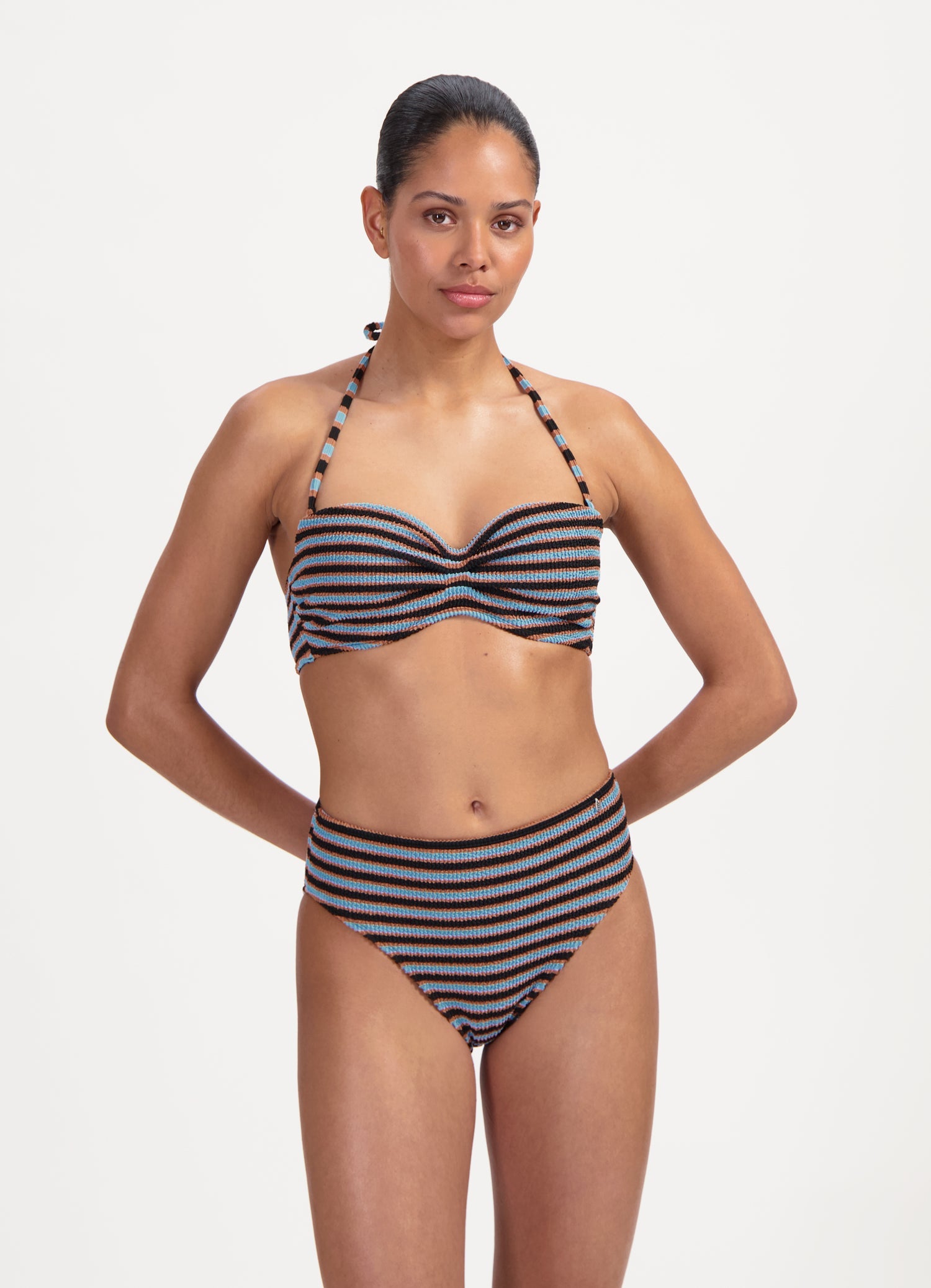 Blue Ribbed Stripe bandeau bikinitop