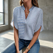 Blouse dames | Gestreepte blouse met korte mouw