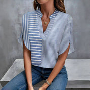 Blouse dames | Gestreepte blouse met korte mouw