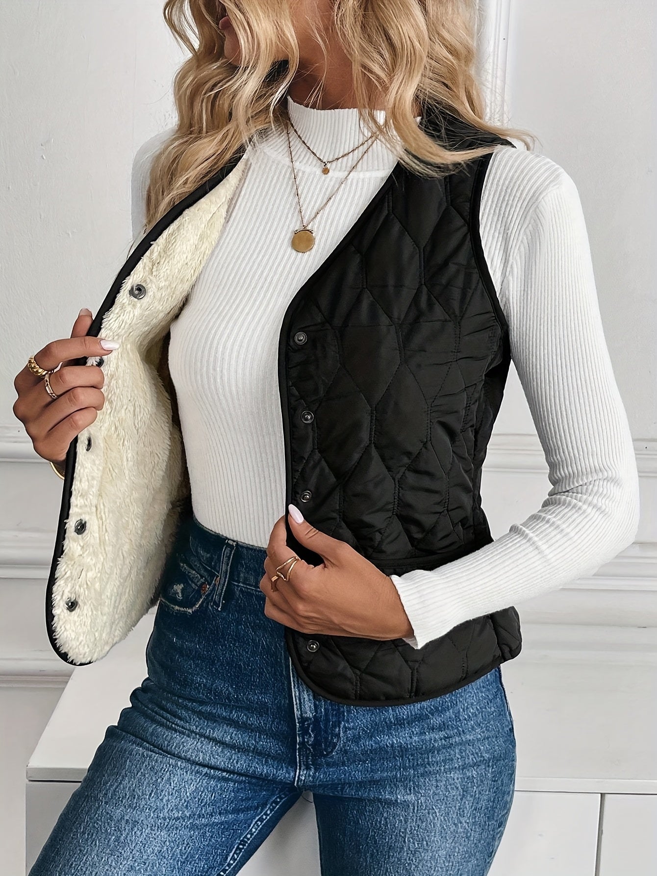 Bodywarmer dames | Gewatteerde quilted vest met knoopsluiting