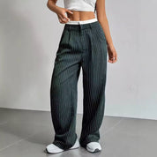 Broek dames | Wijde linnen look broek met strepen