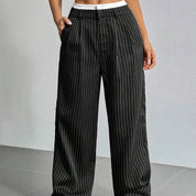 Broek dames | Wijde linnen look broek met strepen