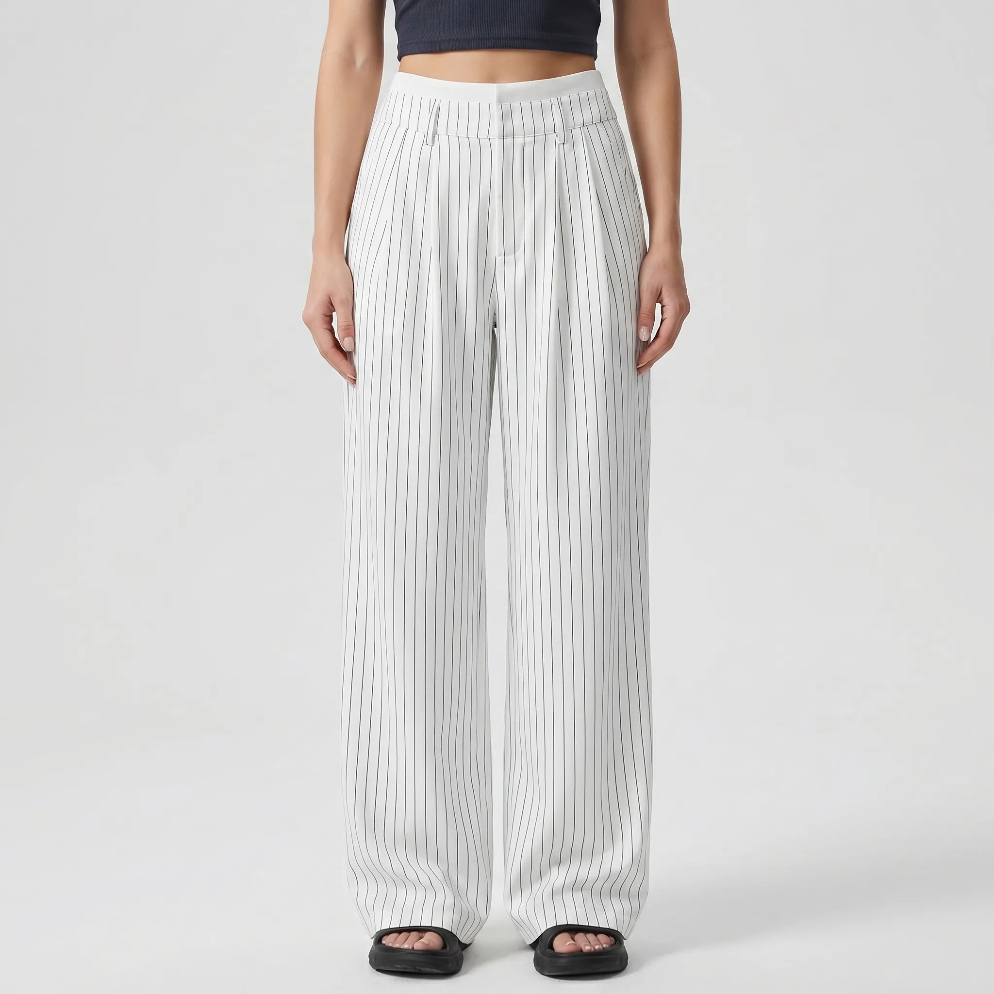 Broek dames | Wijde linnen look broek met strepen