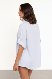 Co-ord set Linnenmix Dames shirt met manchetten en shorts