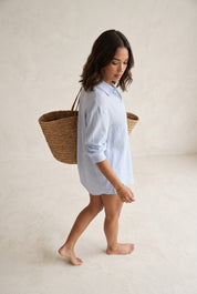Co-ord set Linnenmix Dames shirt met manchetten en shorts