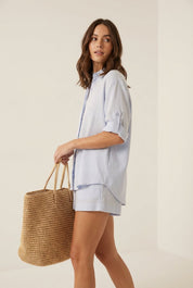 Co-ord set Linnenmix Dames shirt met manchetten en shorts