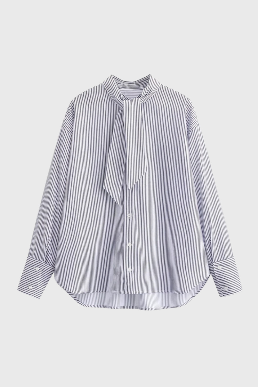 Elegante gestreepte damesblouse met volant en lange mouwen