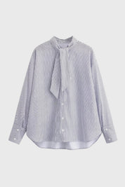 Elegante gestreepte damesblouse met volant en lange mouwen