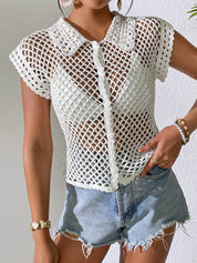Sweet Travels Crochet Collared Top