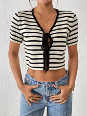 Almina Front Tie Stripe Top