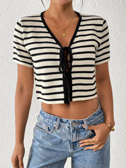 Almina Front Tie Stripe Top