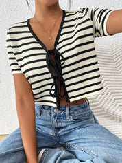 Almina Front Tie Stripe Top