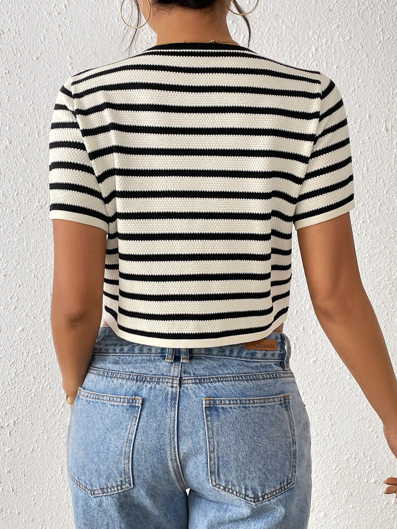 Almina Front Tie Stripe Top