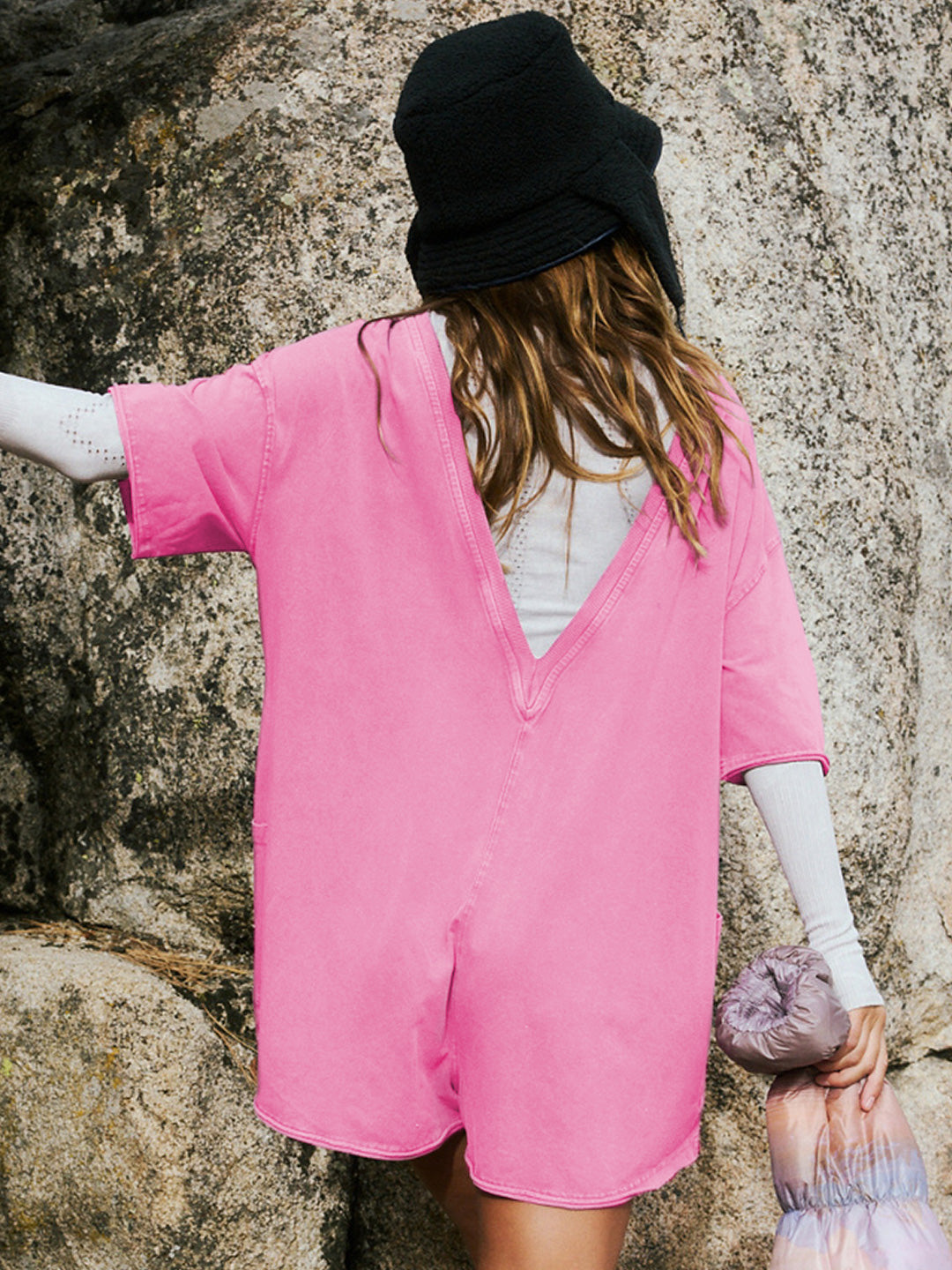Nevaeh | Katoenen Romper met Zakken - roze