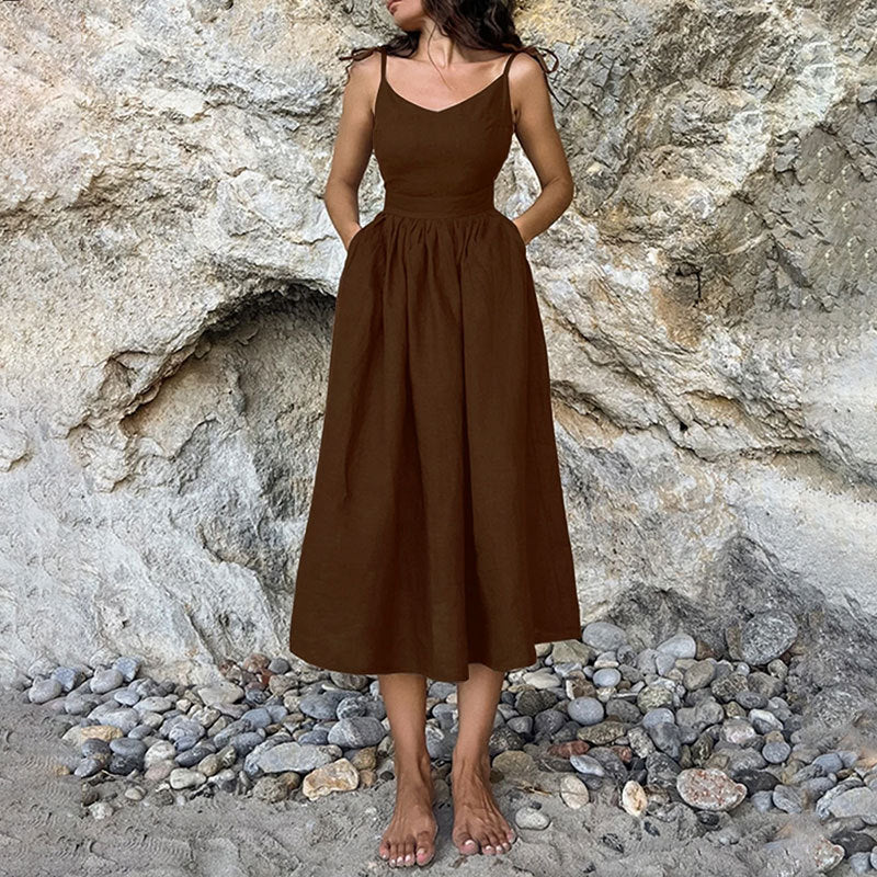 Luna | Elegante Midi-jurk met V-hals voor Dames Zomerjurkjes