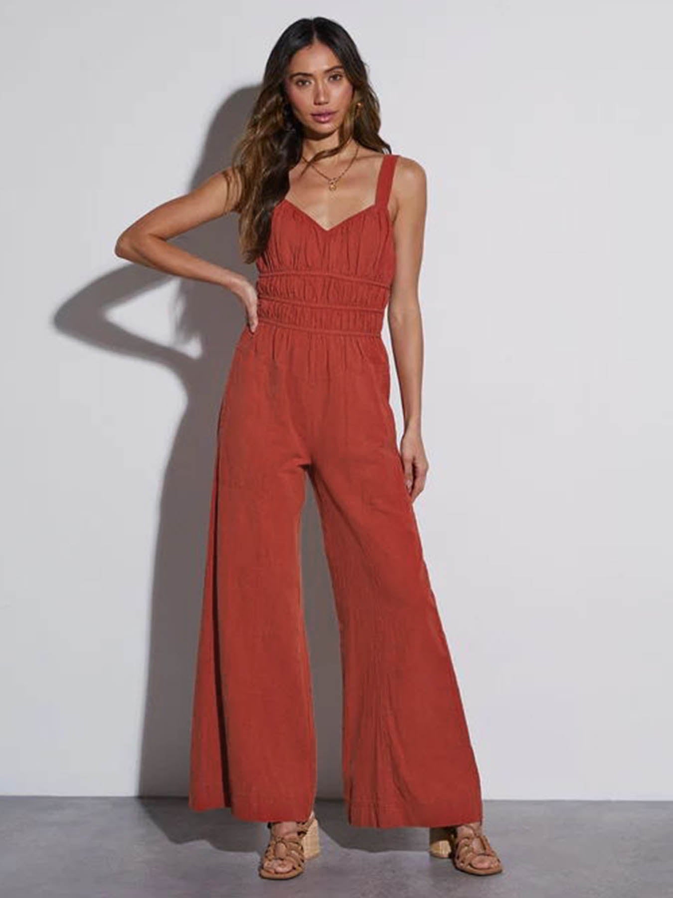 Dames Jumpsuit met Zakken - Roodbruin