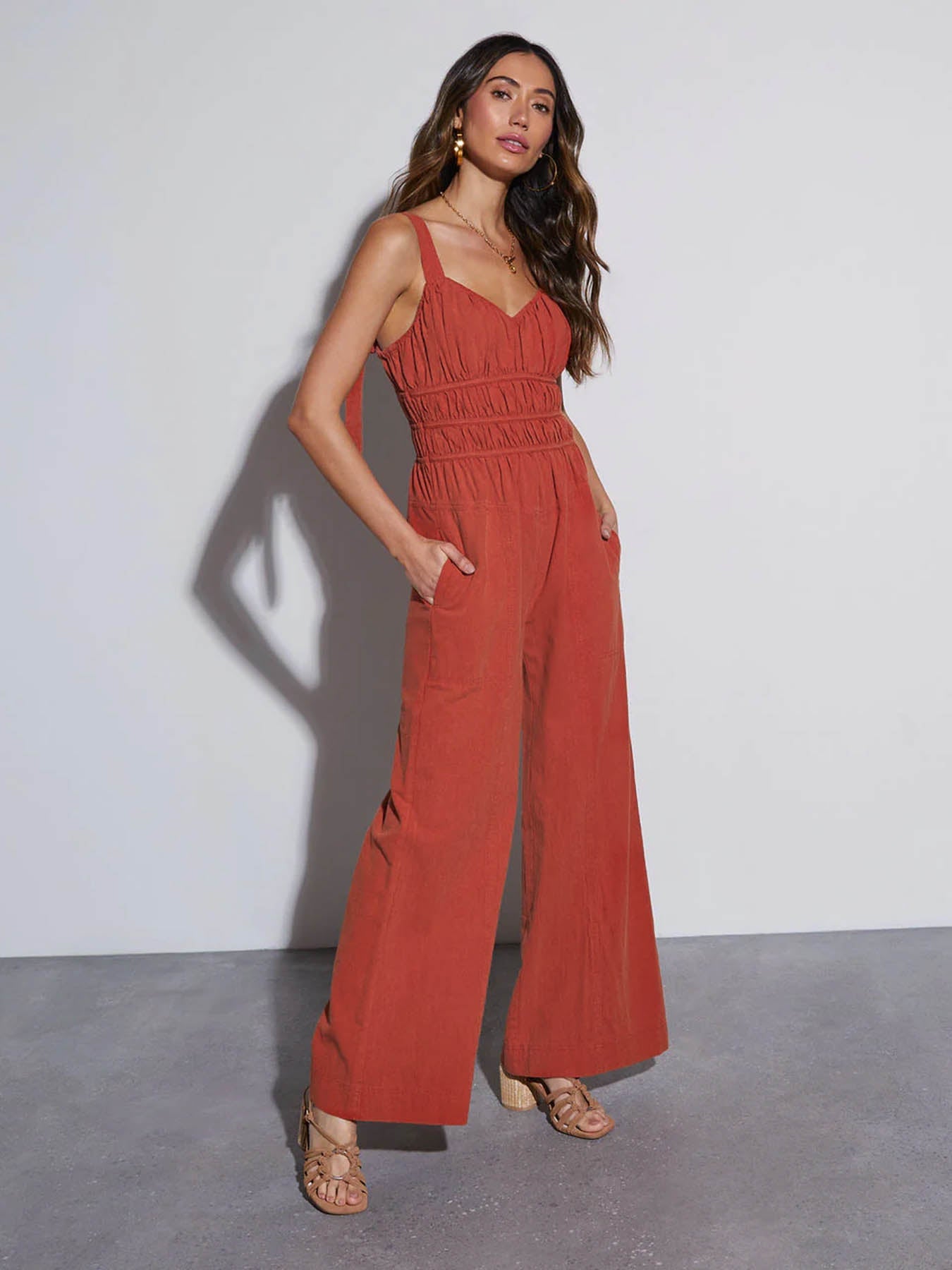 Dames Jumpsuit met Zakken - Roodbruin